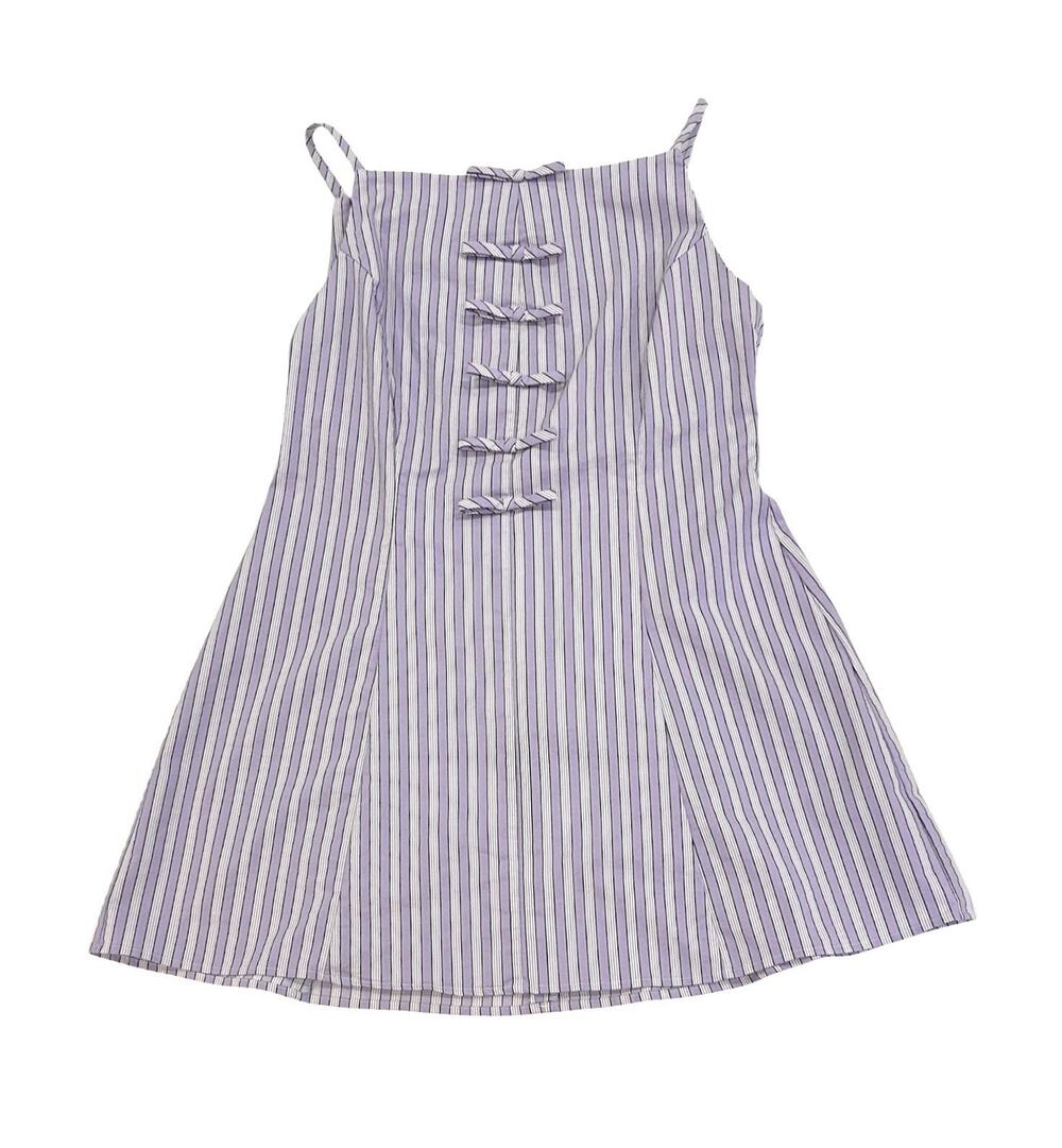 Anthropologie Exquise Freedom Mini Dress High Neck Sz MP Petite Lavender Striped